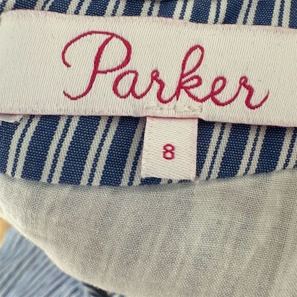 Parker Size 8 Halter Blue Striped Fit & Flare Cotton Above Knee Length Dress - Picture 5 of 7